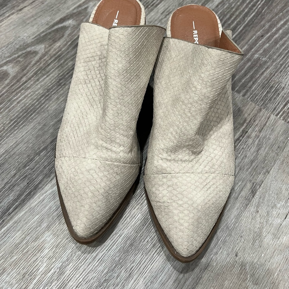 Report snakeskin gosh heeled mules
